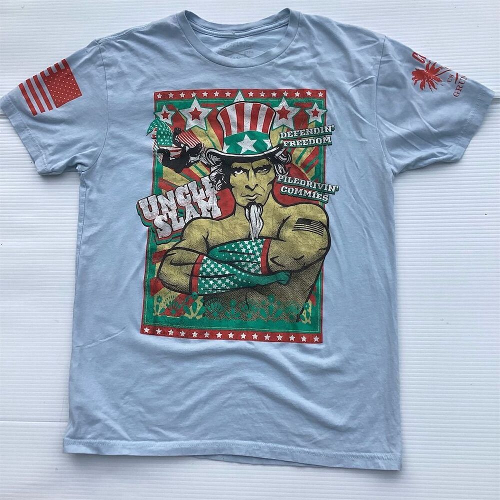 Grunt Style Uncle Sam Men's Medium Blue Patriotic‎ Graphic T-Shirt